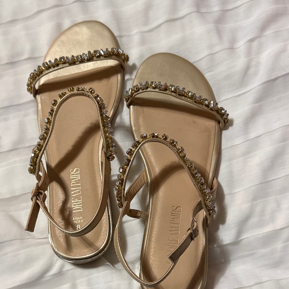 Dream Pairs Gold Crystal-Embellished Sandals